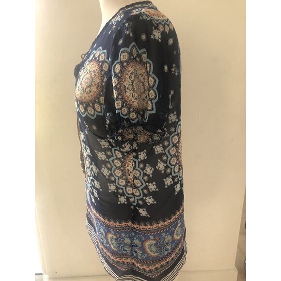 Tantrums Womens Blouse Multicolor Short Sleeve  Boho Size M - Picture 5 of 7